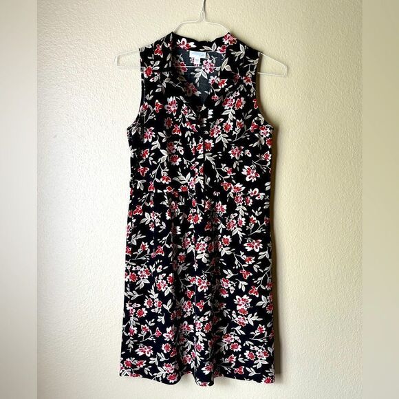 J. Jill Dresses & Skirts - J. Jill Women’s Size XS Floral Black Sleeveless Collared Button-Up Dress